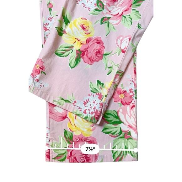 Lauren Ralph Lauren Pink Floral Flat Front Cropped Pant 10 Cottage Flower Spring - Picture 9 of 11